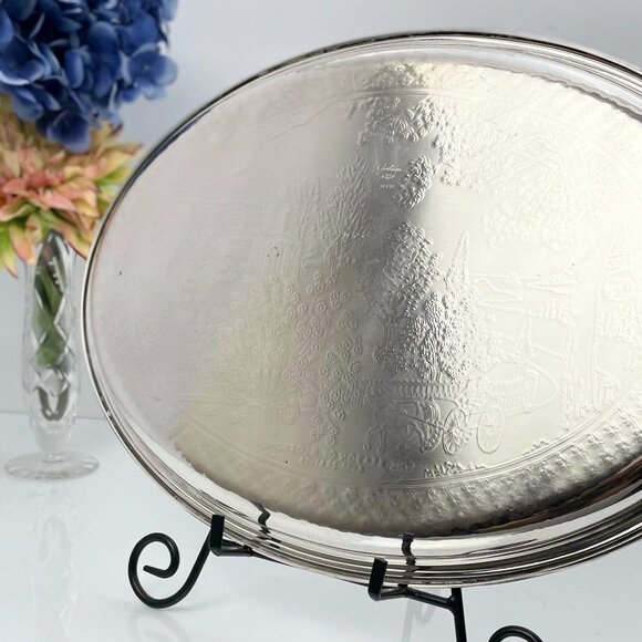 Gorham Silver Decorated Tray | Seasons Of Blossom | Winter Country Scene - Picture 7 of 10